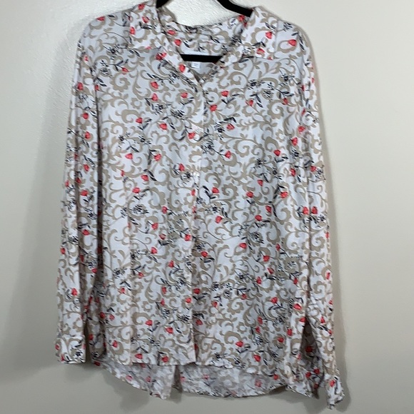 Charter Club Women’s Floral Print Long Sleeves Button Down Hi Low Shirt Size XL - Picture 2 of 7